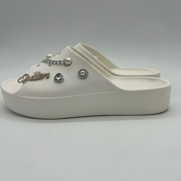 Crocs Classic Platform Slide Sandals White w/ Jibbitz Charms Womens 10 208180 - Picture 2 of 13